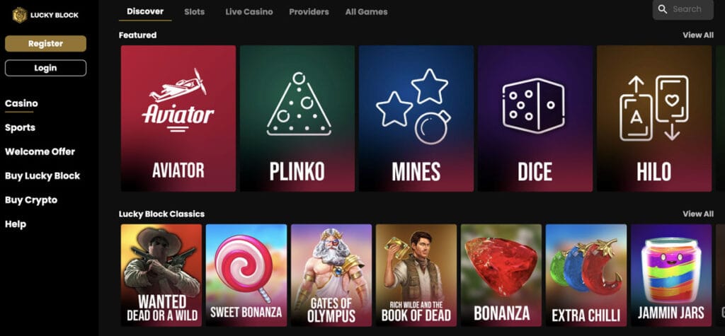 LuckyBlock Casino Games Library